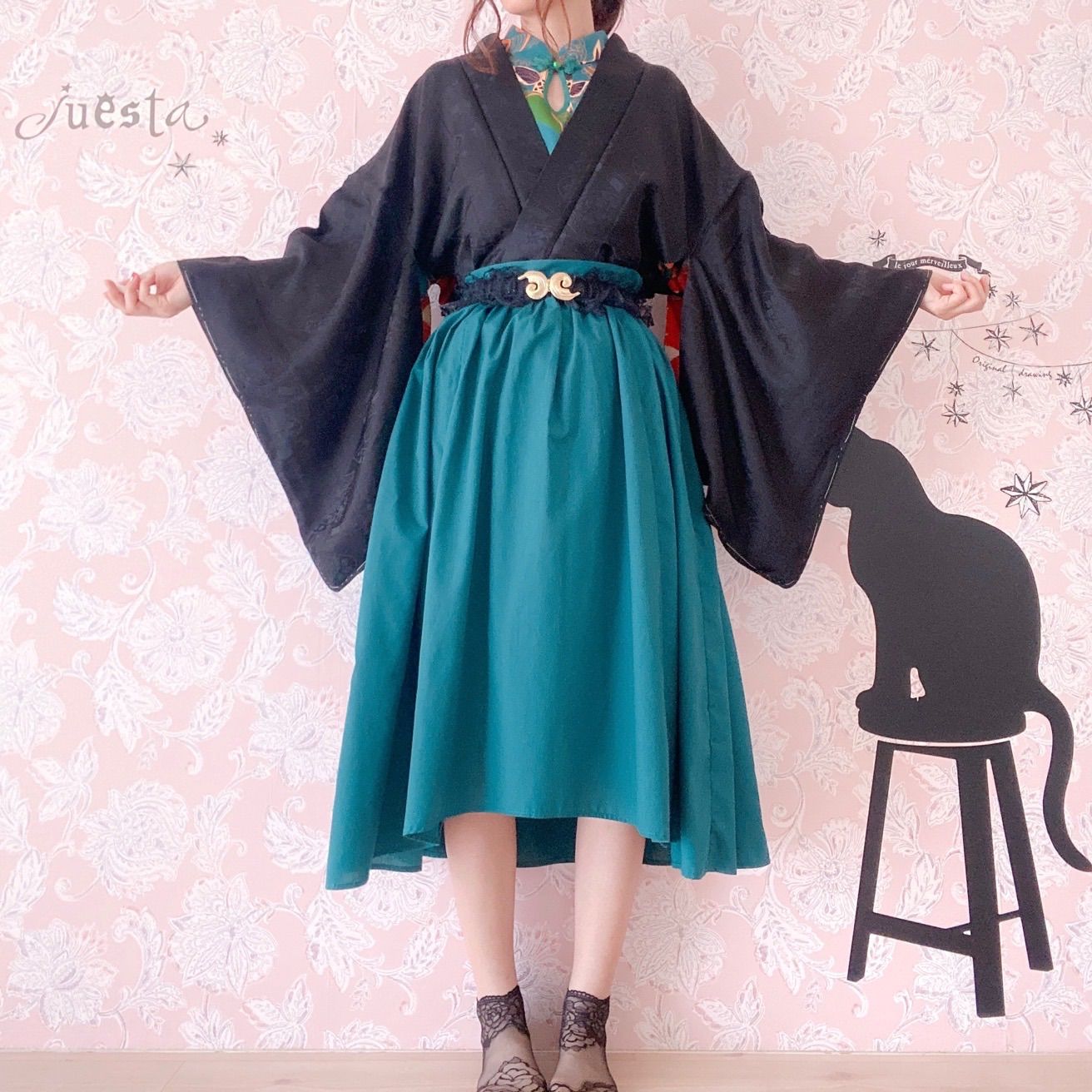 和洋折衷コーデセット 黒×青緑系 4点セット - メルカリ