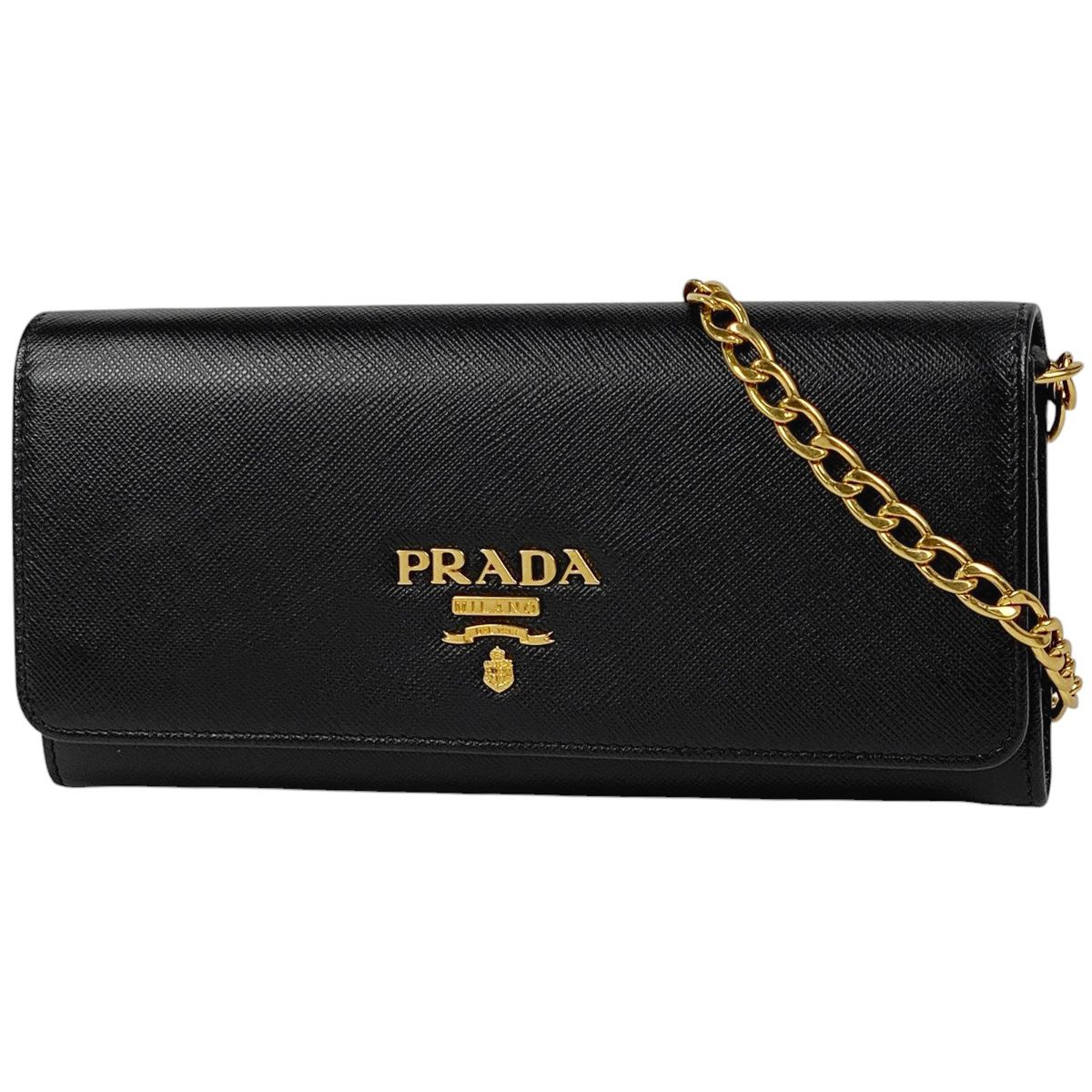 プラダ PRADA ロゴ チェーン ウォレット 長財布 チェーンウォレット レザー ネロ ブラック 1BP290 レディース