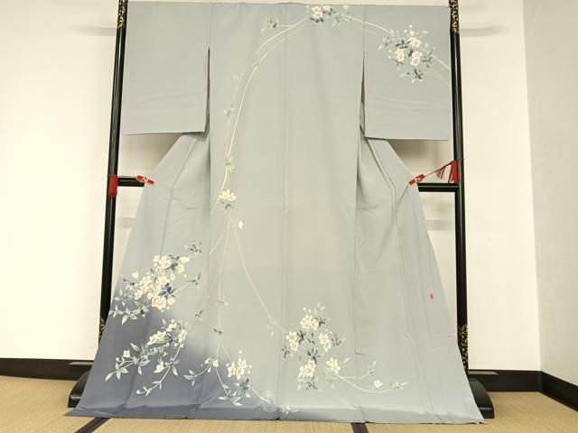 専用ページ加賀友禅 付け下げ 正絹 作家物 上品な花 着物 紋なし U-4866 6690 本加賀友禅訪問着【和泉衛知 作品】花枝文 一つ紋 美品