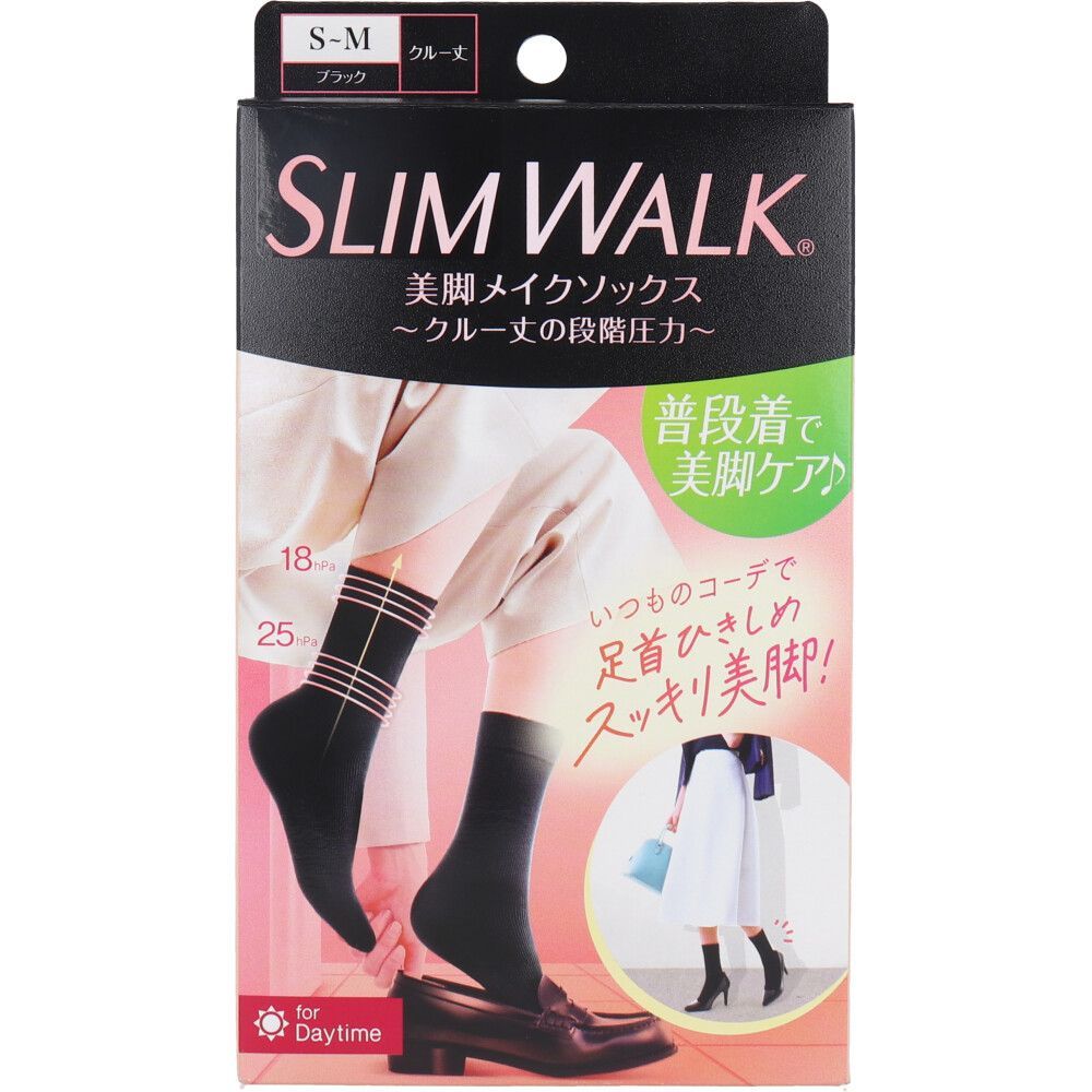 6セット スリムウォーク 美脚メイクソックス クルー丈 ブラック S-Mサイズ