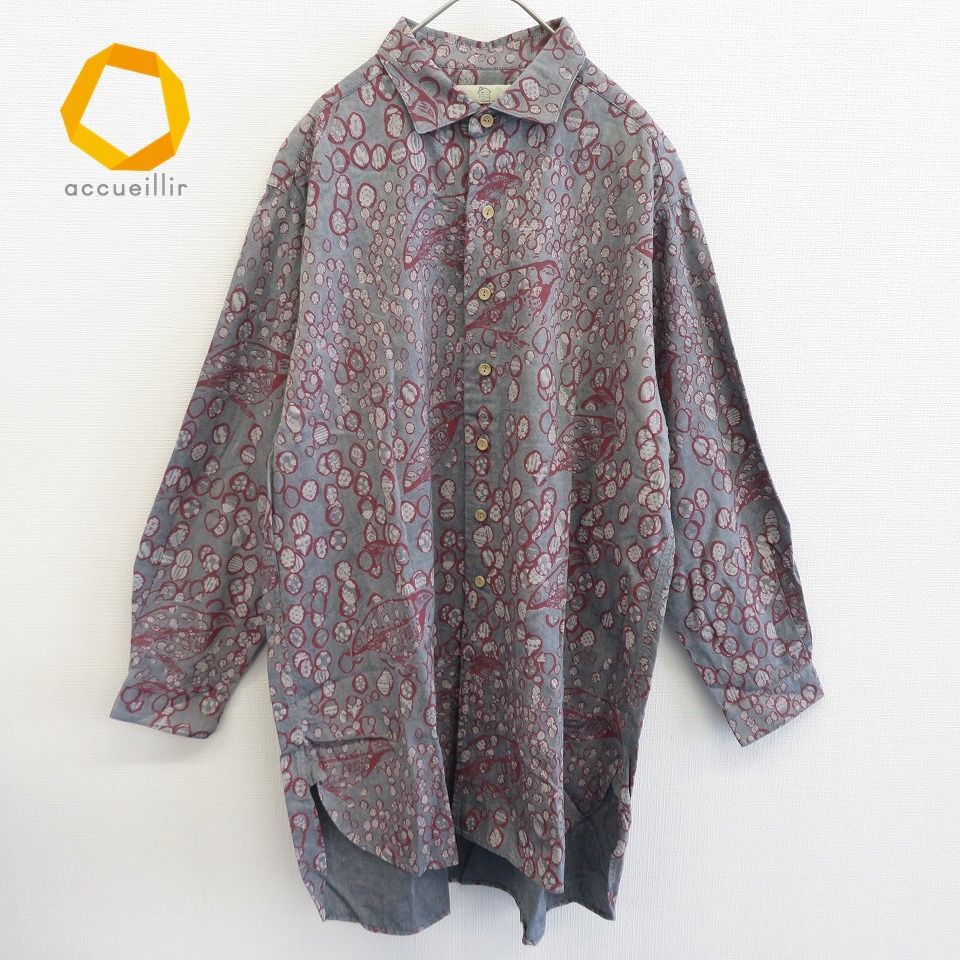 【モニコト】シャツ　チュニック モニコト monikoto ロング シャツ ブラウス チュニック 総柄 a859214