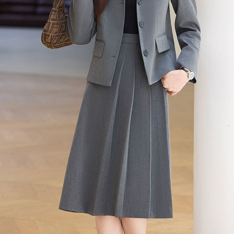 ランニング レディーススーツ スカートスーツ きれいめ レディース スーツ セレモニースーツ ママスーツ ビジネススーツ フォーマルスーツ タックスカート ミモレ丈 プリーツ 大きいサイズ オールシーズン