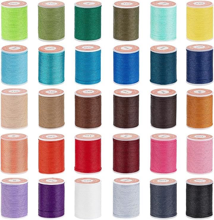 OLYCRAFT 30巻セット ワックスコード 蝋引き紐 ツイスト線 11m/巻 直径1mm 30色 ロウ引き糸 ポリエステル製 手縫い アクセサリー レザークラフト DIY 手芸用 ジュエリー用( マルチカラー，  25x15.8x1.6