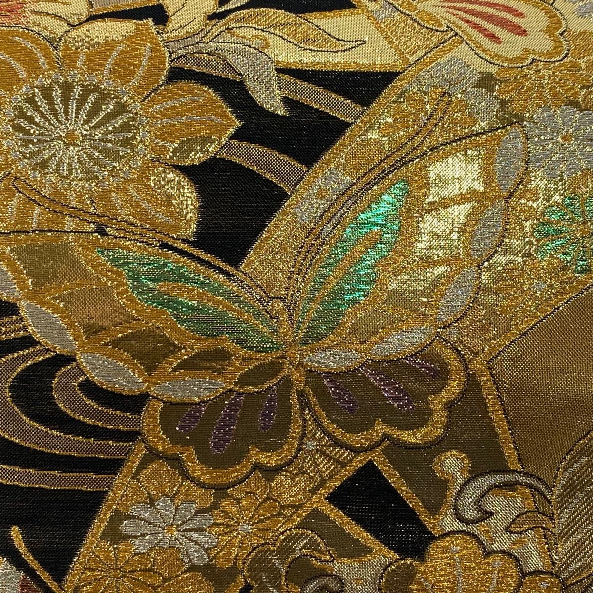 袋帯 秀品 片輪車 蝶 金銀糸 箔 金色 六通 正絹 【中古】 - メルカリ