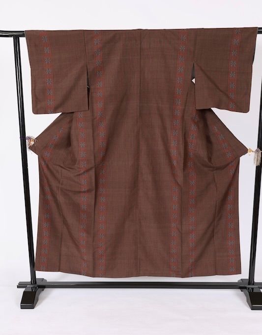 本結城 茶 藍 赤 100亀甲 幾何学模様 一本縞 T599 - メルカリ 