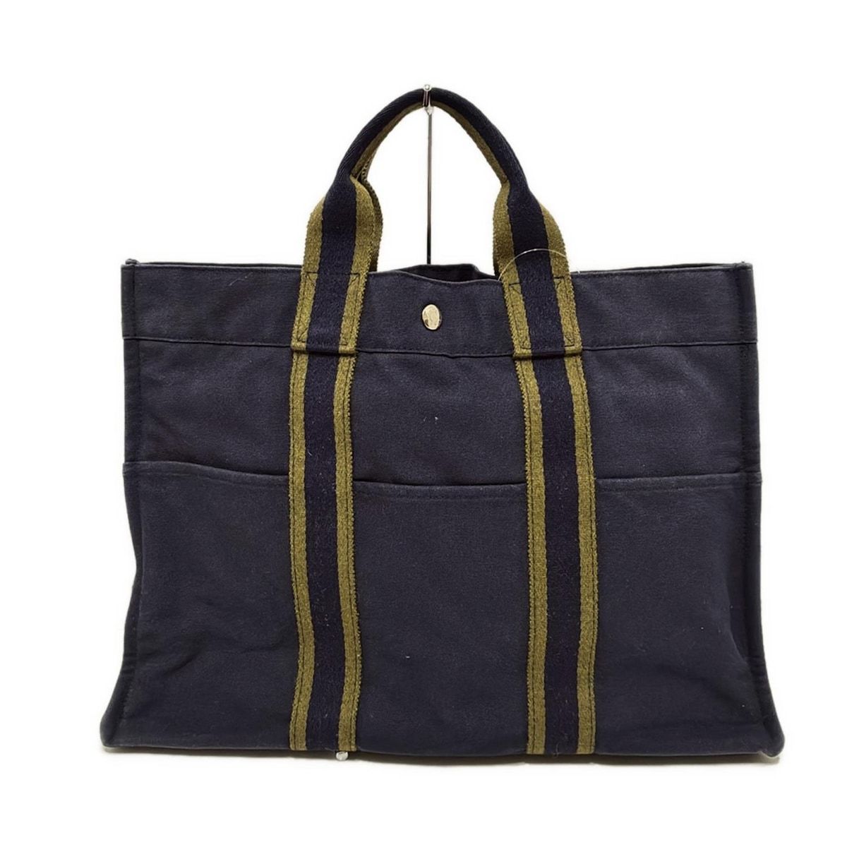 エルメス HERMES フールトゥ MM トートバッグ カーキ×ネイビー HERMES エルメス フールトゥ MM トートバッグ キャンバス 灰色