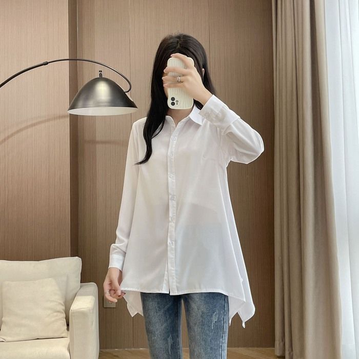 シャツ レディース 長袖 ロング チュニック ロングシャツ 春 夏