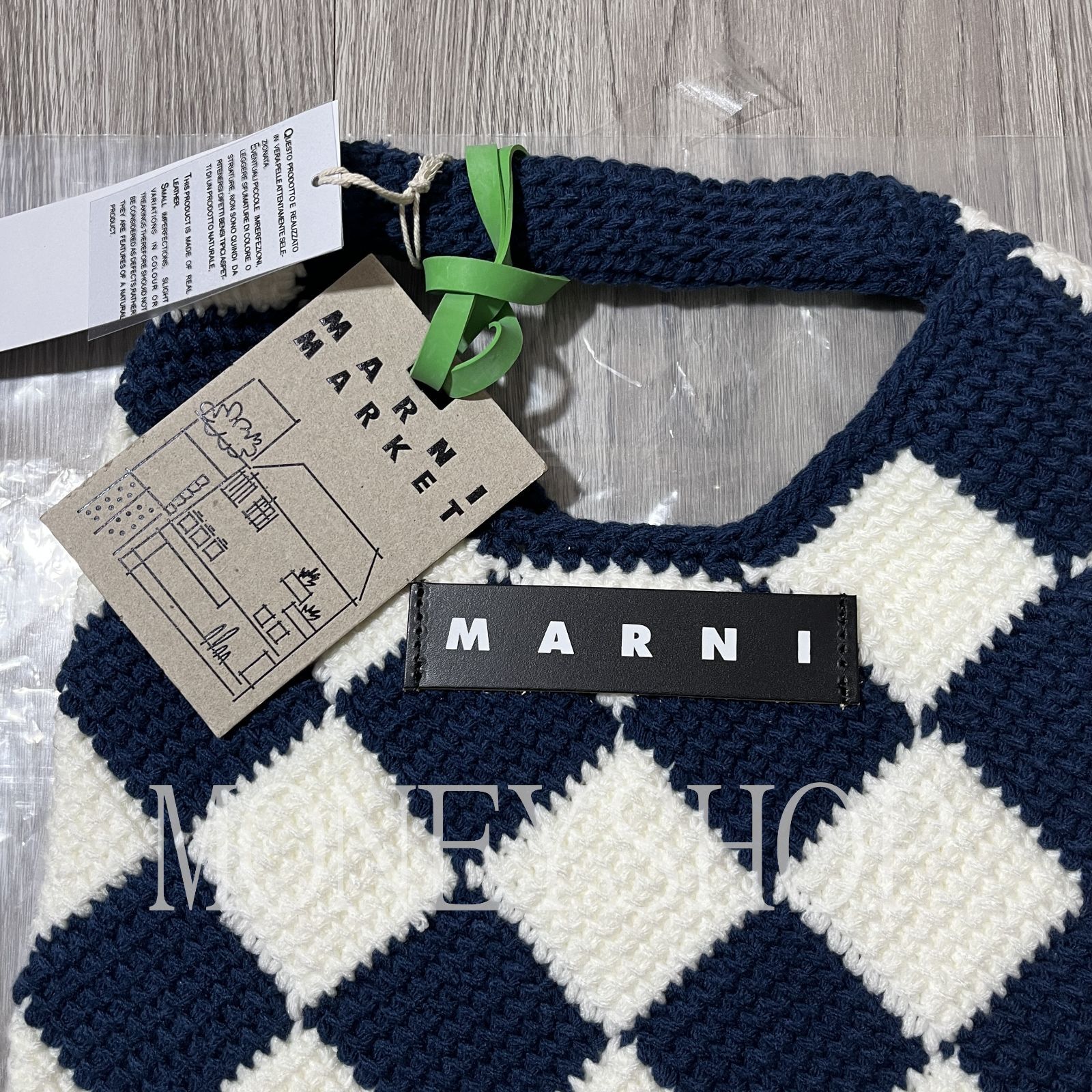 新品】MARNI MARKET マルニ スモールニットバッグ ハンドバッグ ネイビー×ホワイト - メルカリ