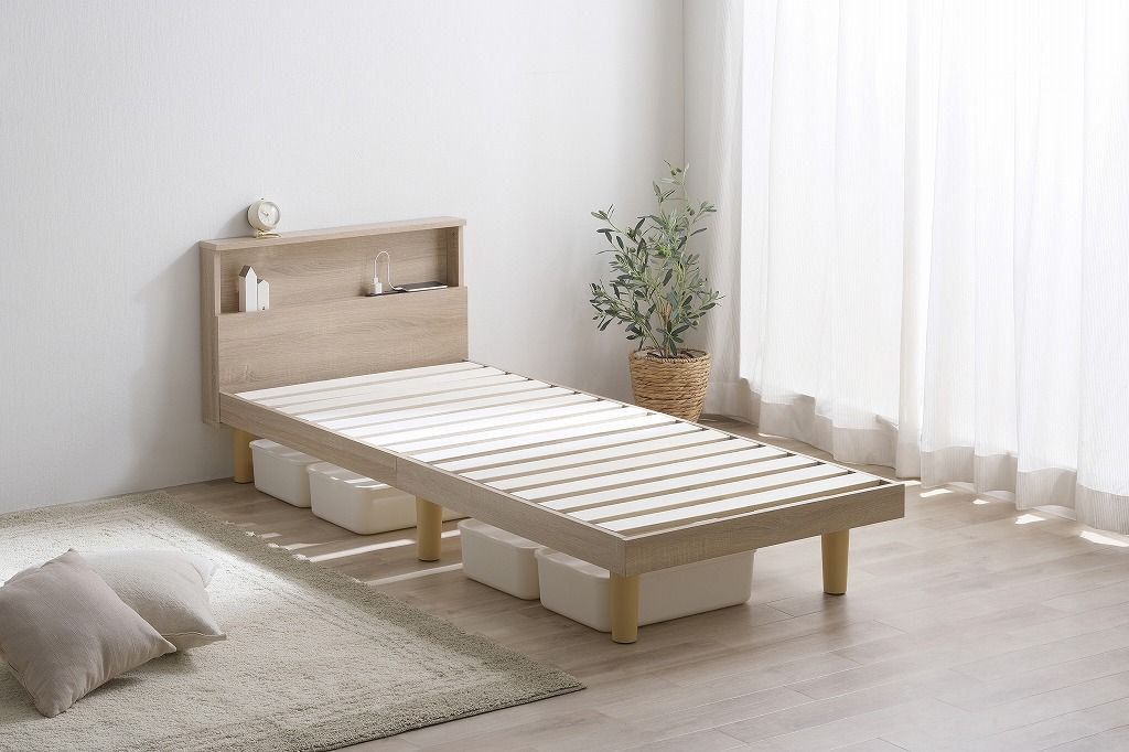 アイリスオーヤマ ベッド セミシングル シングル すのこ ベッドフレームのみ 収納 コンセント付 おしゃれ 北欧 ライトナチュラル K104312F IRIS OHYAMA