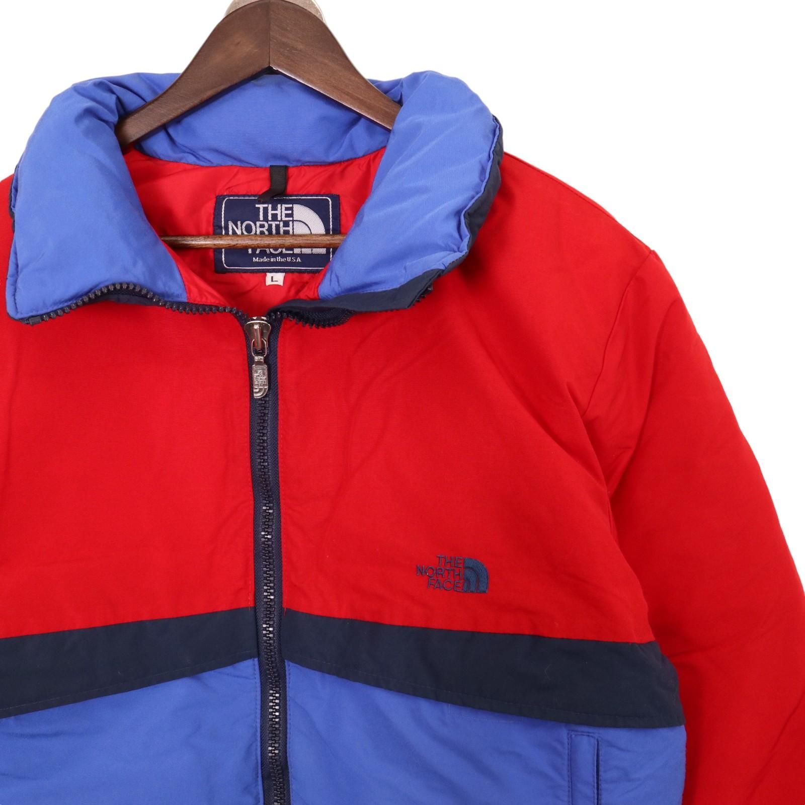 80年代 USA製 THE NORTH FACE ノースフェイス 青タグ ダウンジャケット マルチカラー (メンズ L) 中古 古着 A0374