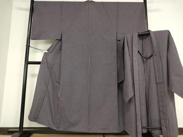 平和屋着物▽男性 小紋 単衣 アンサンブル 縞 キングサイズ 綿 DAAX3095az