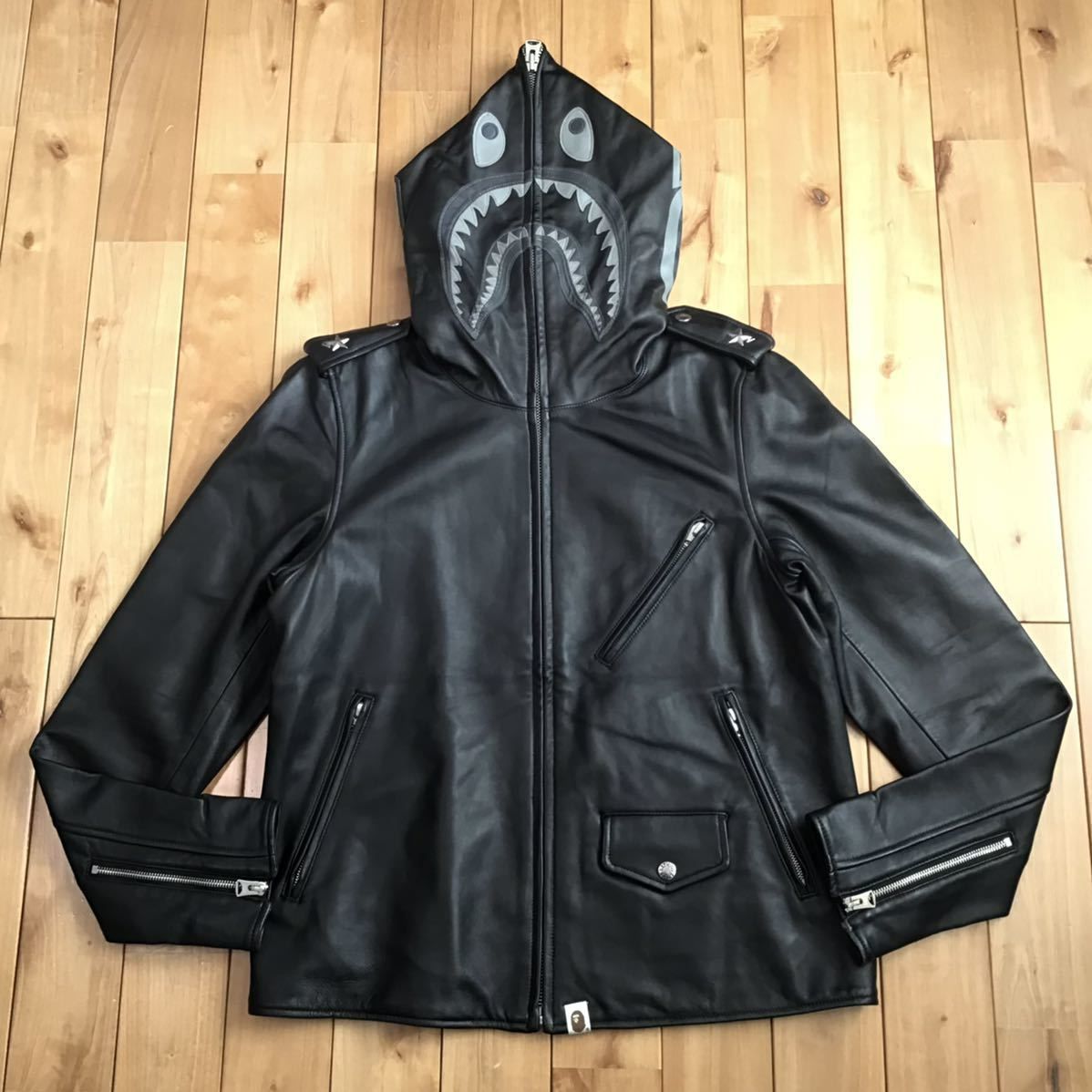 シープスキン レザー シャーク パーカー ライダース ジャケット L 