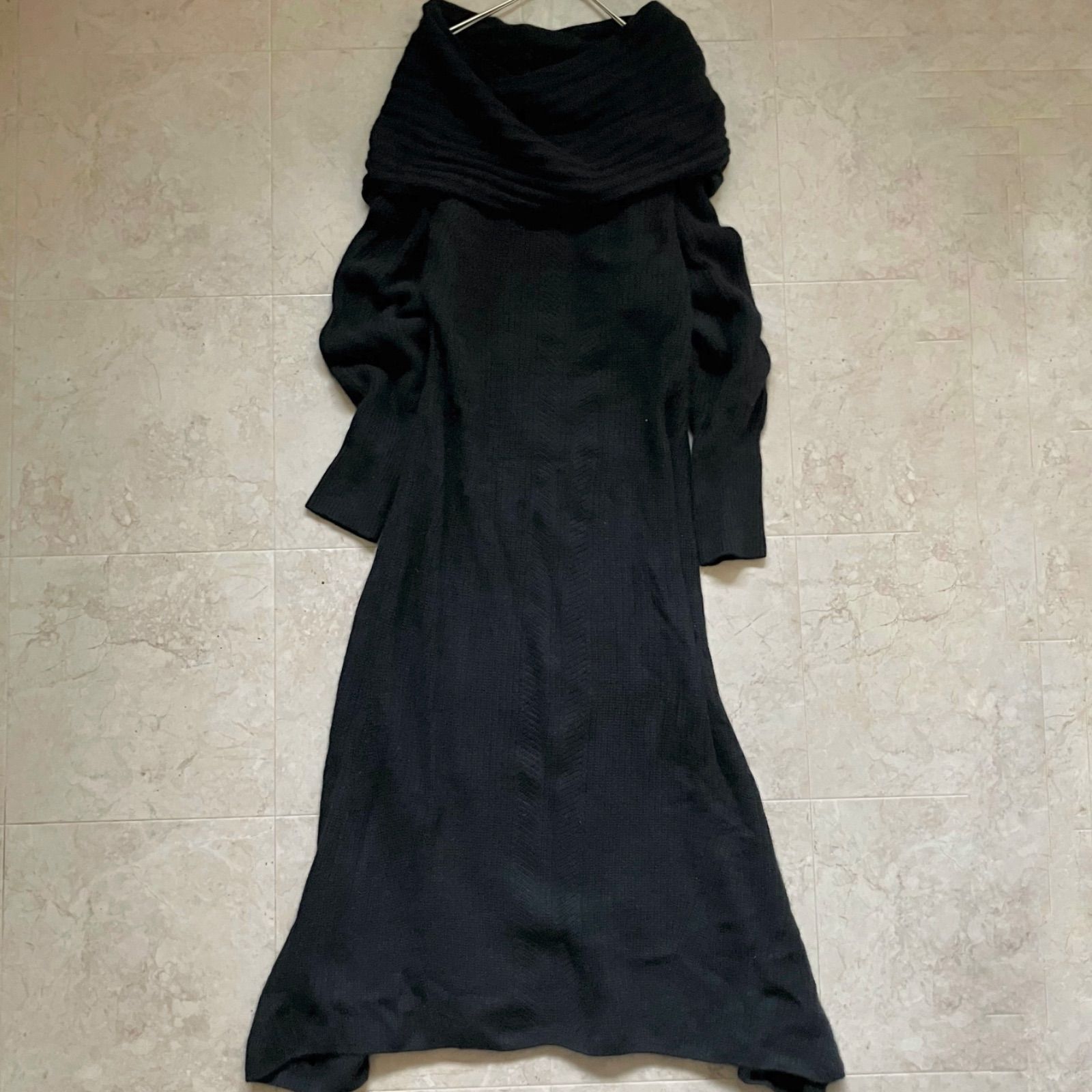 神崎恵さん愛用 styling| スタイリング チャイニーズラクーン混 ニットワンピース ブラック ロング丈 アシメ丈