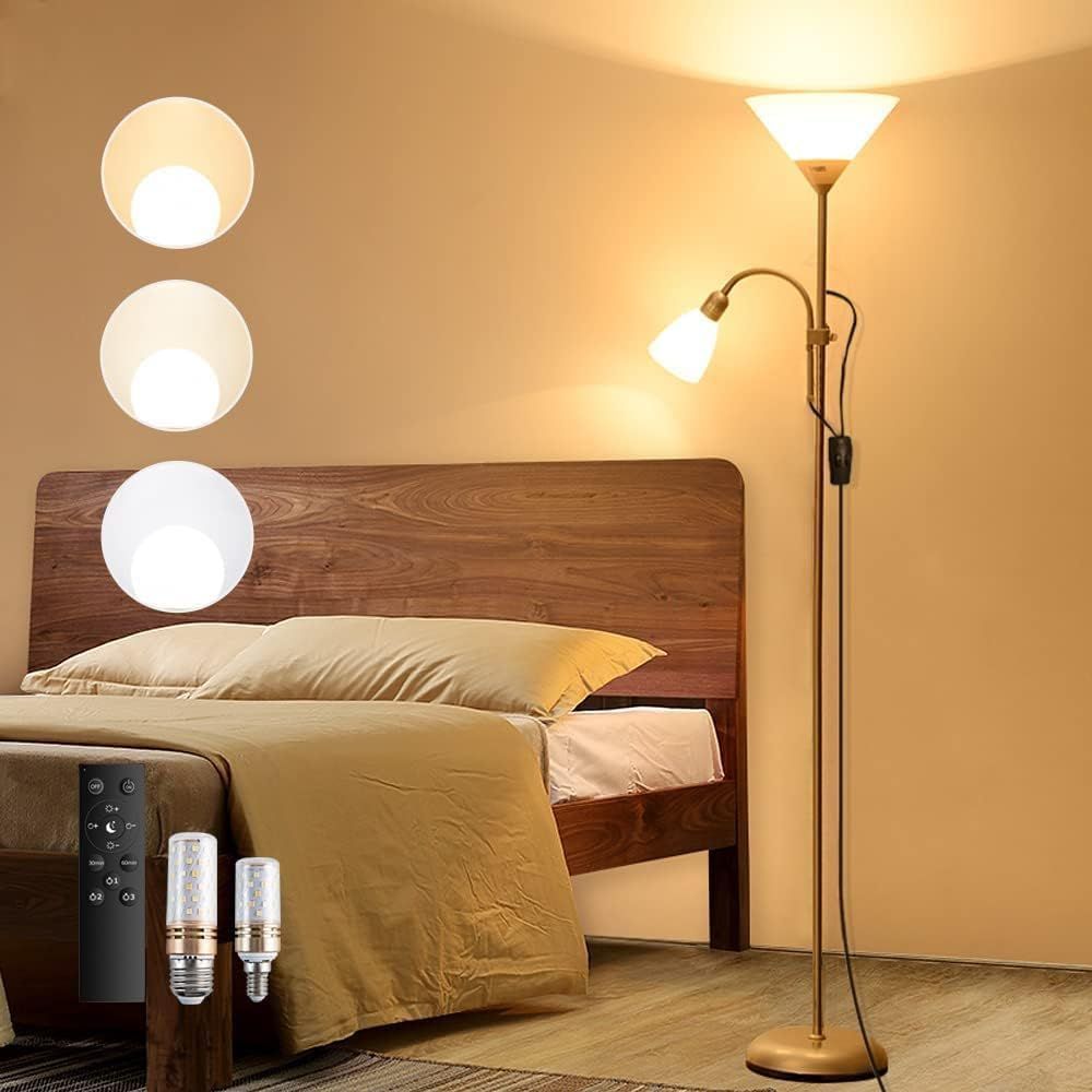 間接照明 パーフロアスタンド アッパーフロアスタンド インテリア照明 トーチ型 北欧風 LEDスタンドライト おしゃれ シンプル フロアランプ 2灯LED電球付き ゴールド