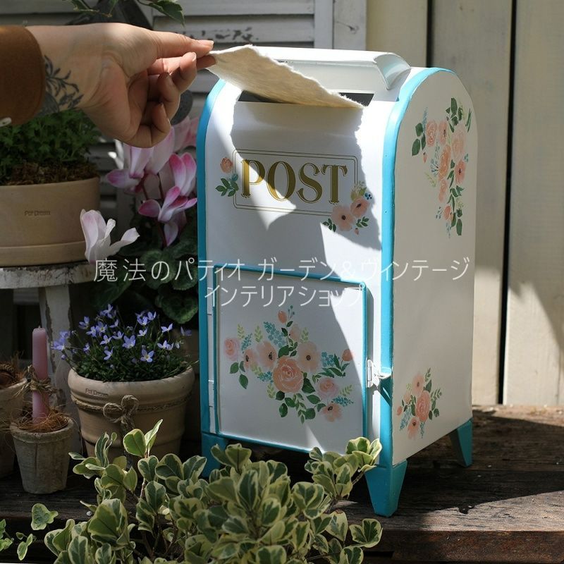 ポスト 置き型 ヨーロッパスタイル 鉄素材 花 ガーデンオブジェ 鉄 花 ブルー フラワー ガーデニング 雑貨 ガーデン雑貨 ガーデンインテリア ガーデン インテリア 庭の装飾 お洒落 おしゃれ 8-14