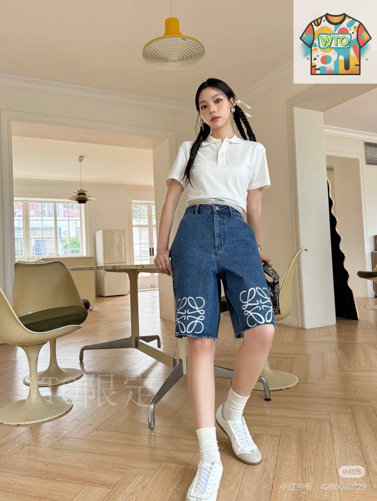 【23AW NEW】LOEWE_woman / デニム ショートパンツ / Multicolor miniministore デニム ショートパンツ レディース 美脚【ゆう