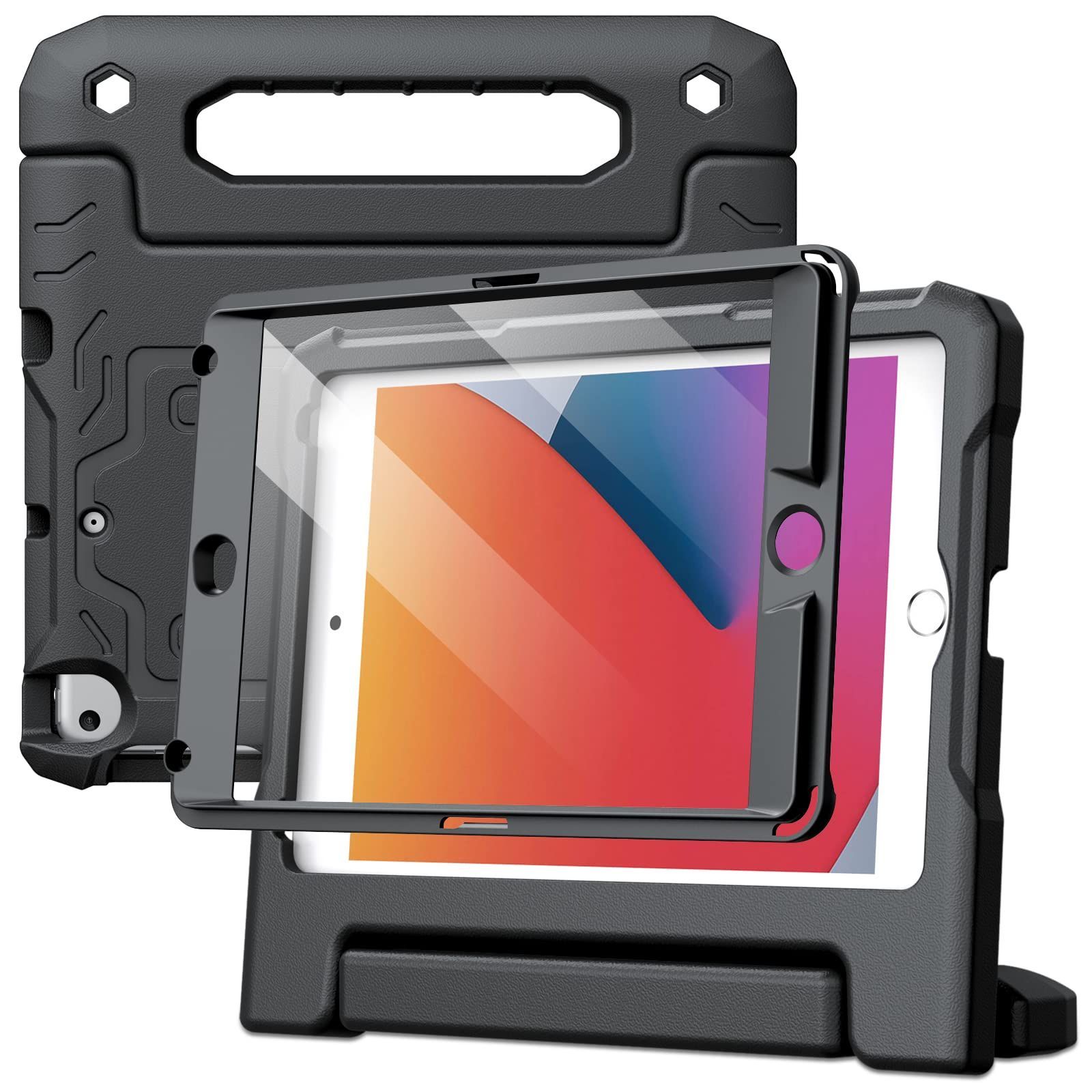 【人気商品】耐衝撃 ケース7.9インチ、219215214213212モデル液晶保護フィルム付き フルボディハンドルスタンド 54321 mini タブレット保護カバー iPad 子供用 ブラック JEDirect