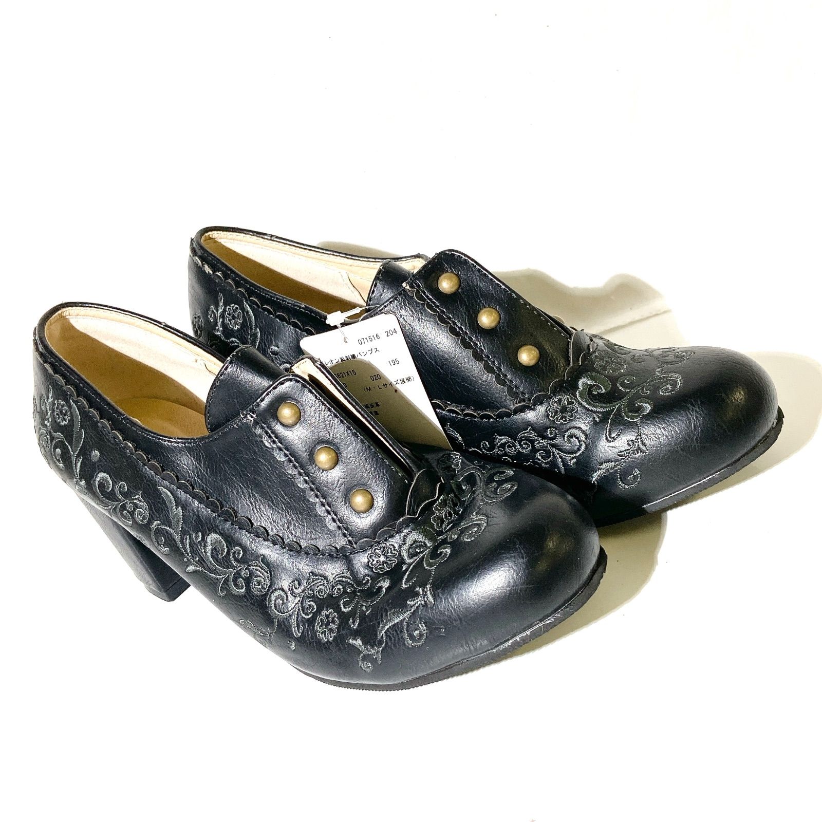 axes femme アクシーズファム ナポレオン風刺繍パンプス 黒 L