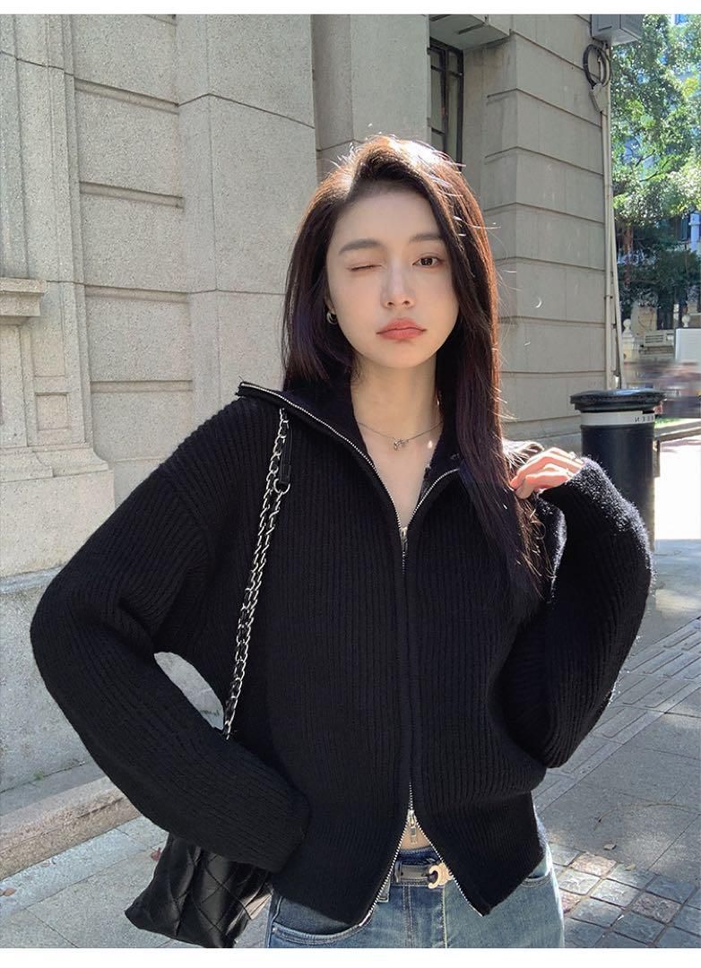 春の装い ハイウエストラペルジッパートップス