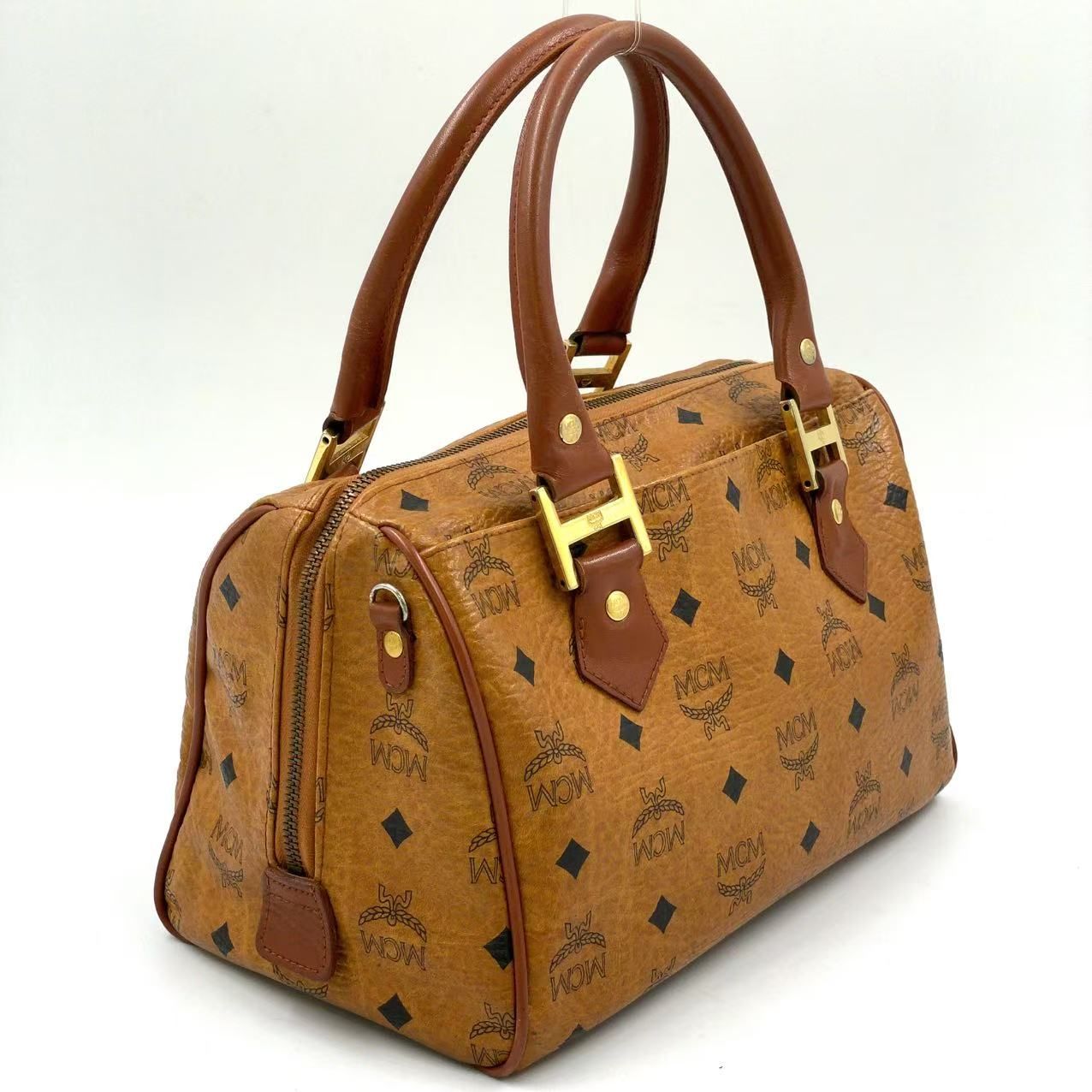 MCM ボストンバッグ ブラウン ロゴプリント MCM エム シー ヴィセトス ロゴグラム ハンドバッグ ミニ
