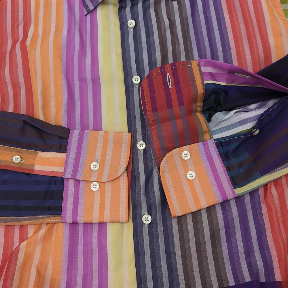 箱付未使用 エトロ ETRO 現行タグ マルチカラー ストライプ ボタン  