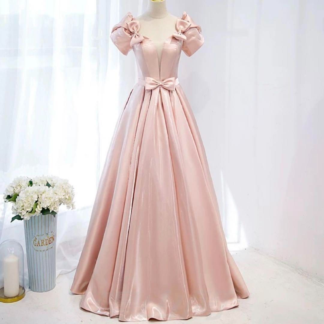 1万円以上送料無料。 ♥ レディースファッション リボンが可愛い パフスリーブのイブニングドレス .