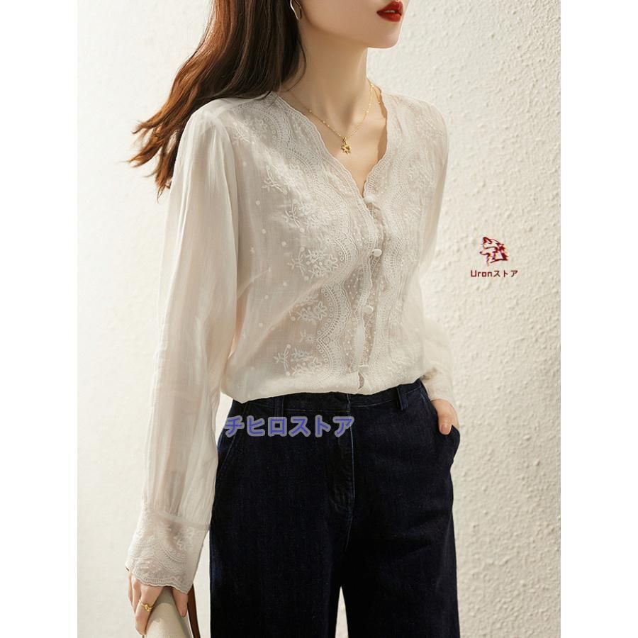 ブラウス レディース 長袖 シフォン シャツ トップス Vネック vネック おしゃれ Ｖネック | Qoo10] 長袖シャツ オフィス シフォンブラウス リボン