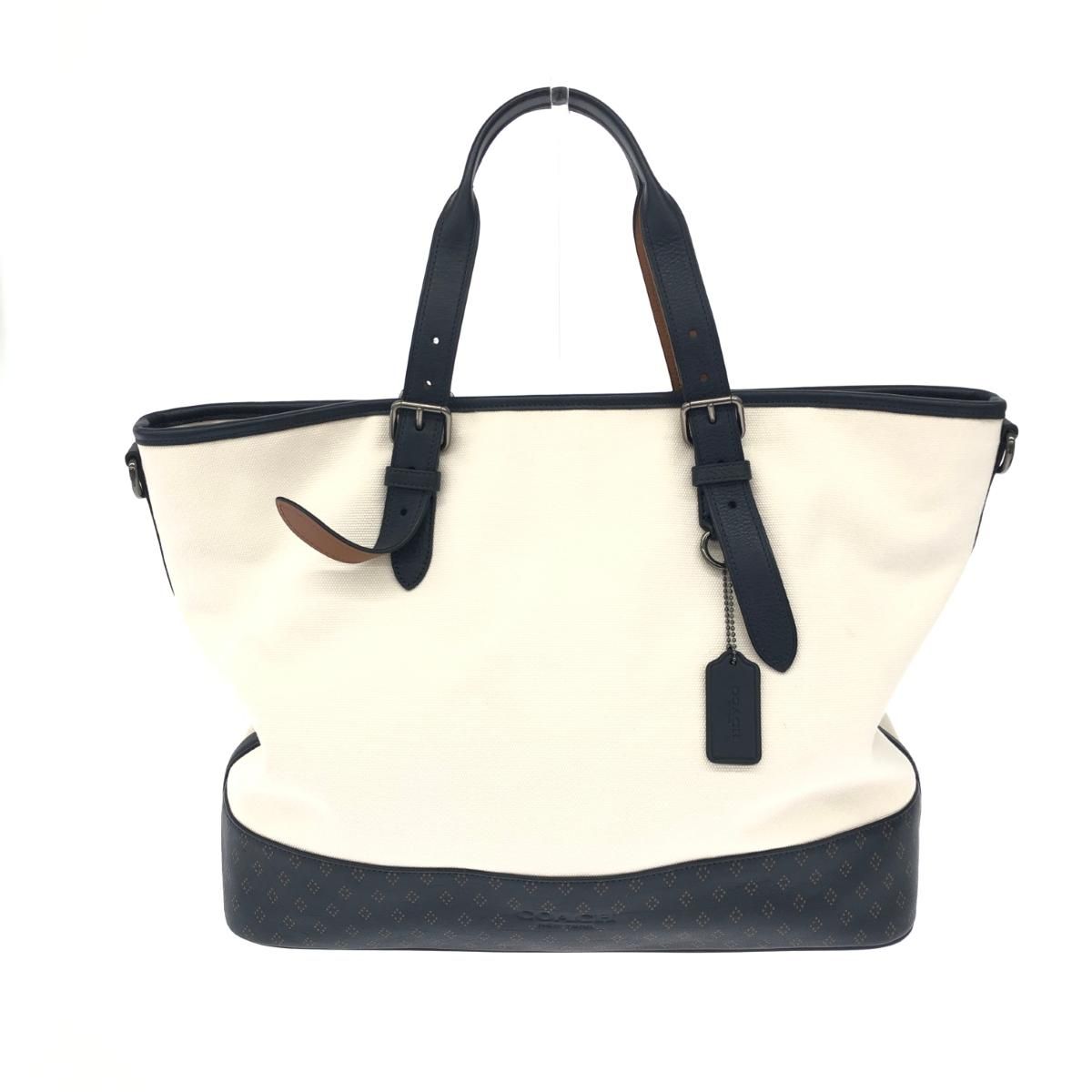 COACH コーチ トートバッグ ホワイト/ブラウン キャンバス×レザー ユニ 