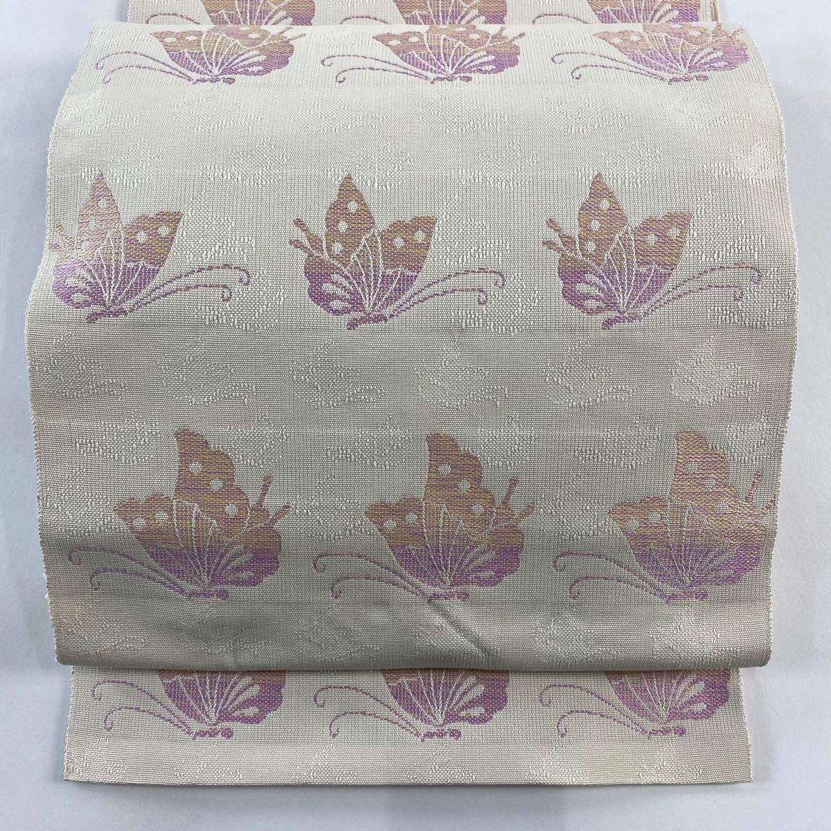 美品】 名古屋帯 秀品 やまと 松葉仕立て 八寸名古屋帯 蝶 茶色 正絹