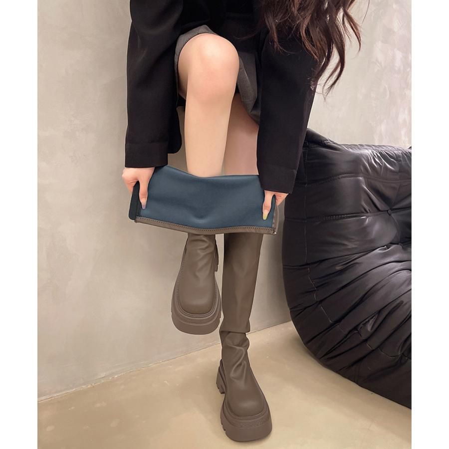 厚底ブーツバックジップ美脚