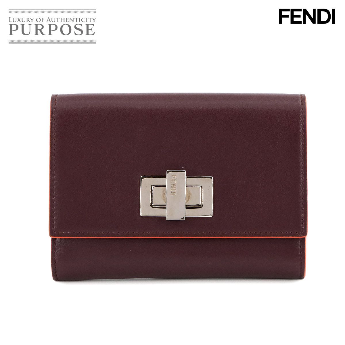 新品同様 フェンディ FENDI ピーカブー 二つ折り 財布 レザー ボルドー