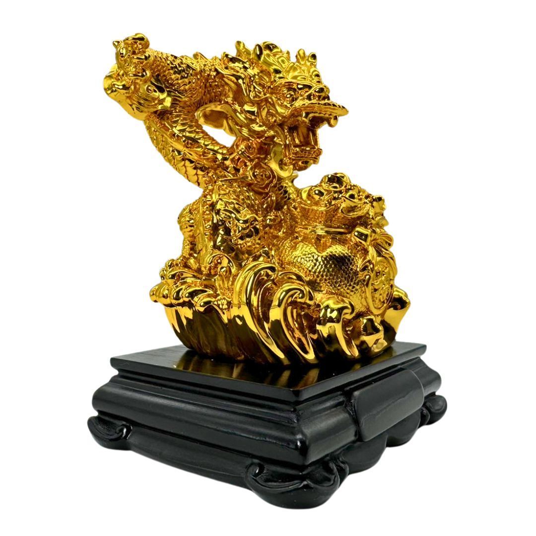 風水 黄金龍 黒台座 ゴールドドラゴン 置物 干支 辰 福 龍 竜