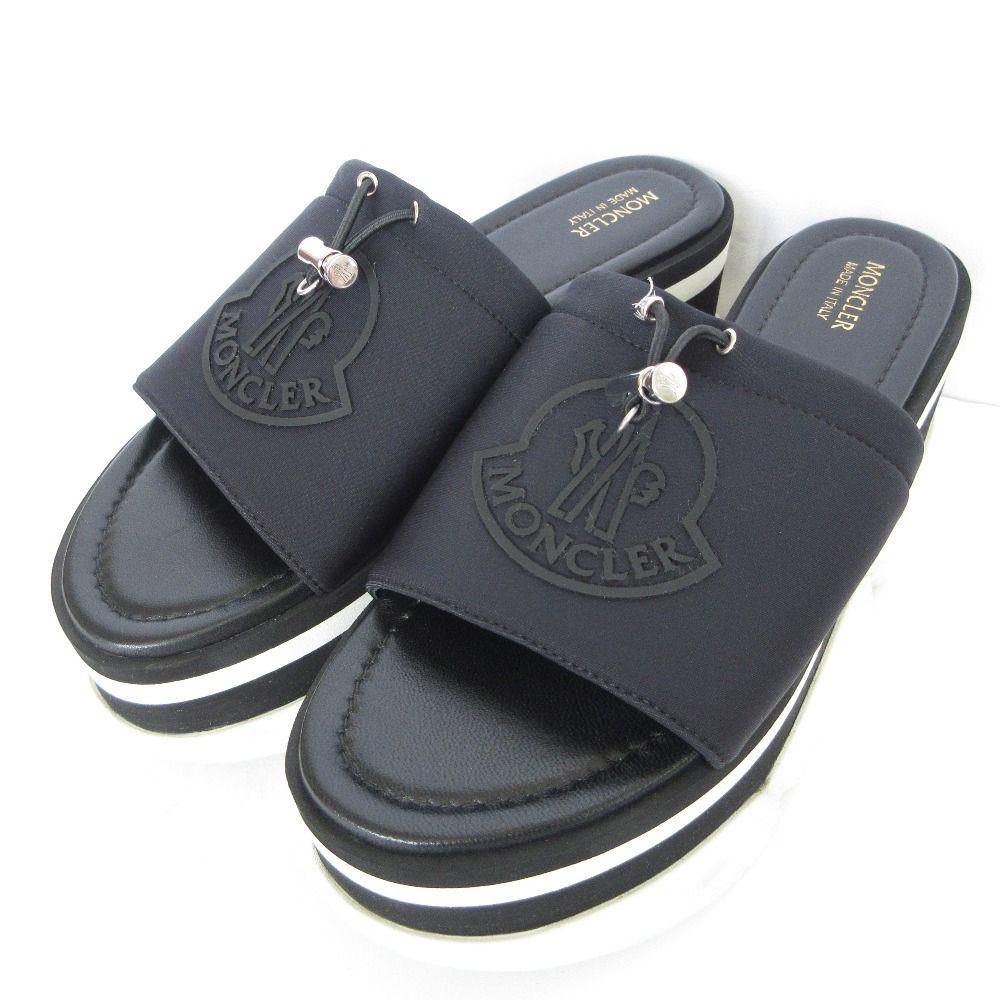 MONCLER モンクレール ZAIRA フロントロゴ 厚底サンダル 37 24cm ブラック レディース 古着