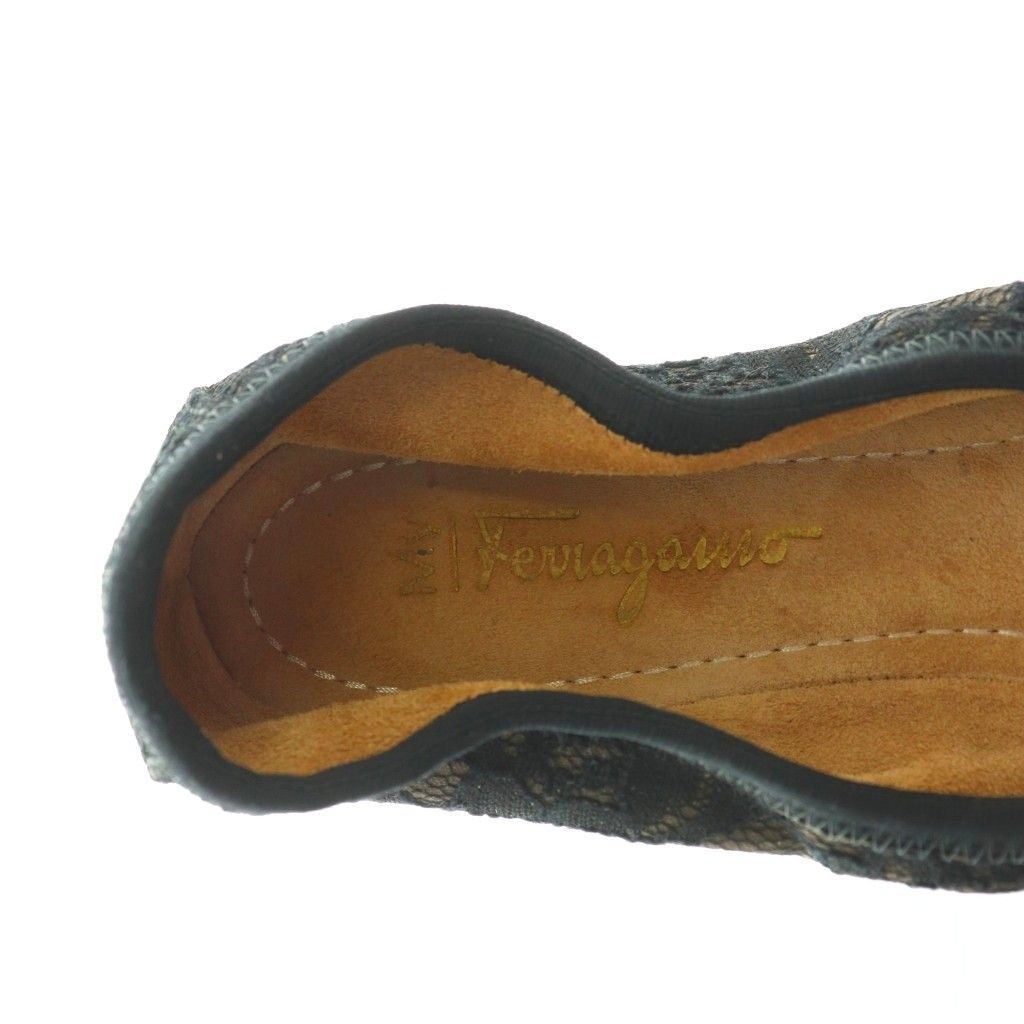 【美品】サルヴァトーレフェラガモ ヴァラリボン 総レース バレエシューズ 6 FERRAGAMO フェラガモ バレエシューズ リボン 靴 Salvatore
