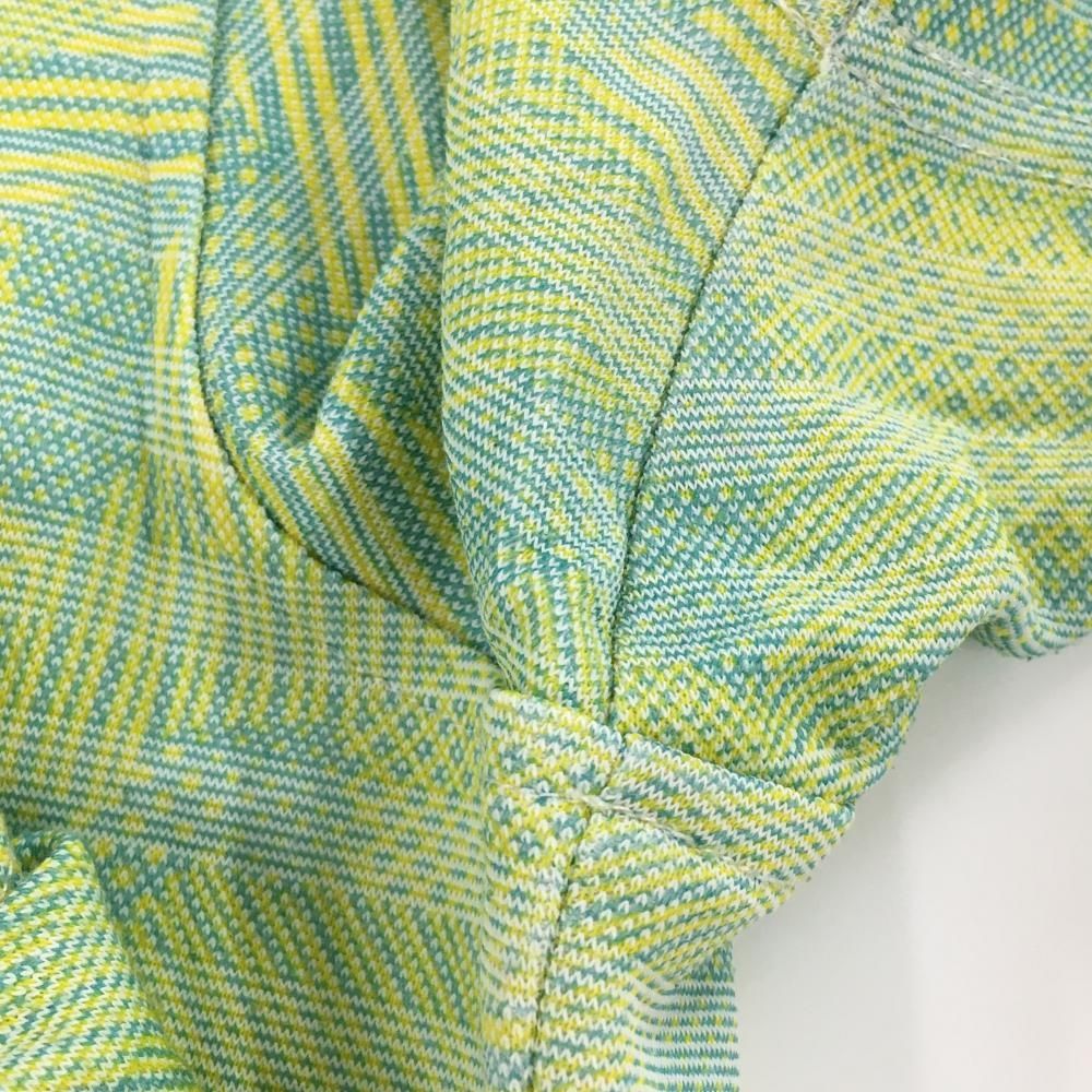 アンパスィ 半袖ポロシャツ グリーン×イエロー 総柄 ロゴワッペン