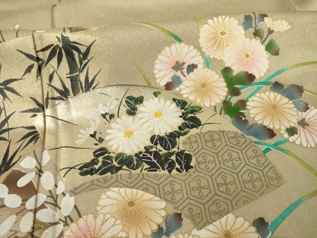 平和屋着物▽訪問着 単衣 色紙重ね草花文 正絹 逸品 未使用