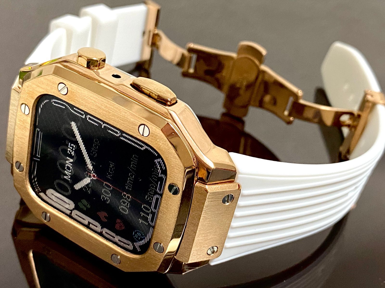 TC アップルウォッチバンド ラバーベルト ステンレス カバー Apple Watch ケース 44mm 45mm 4 5 6 7 8 9 se メンズ レディース スポーツ05