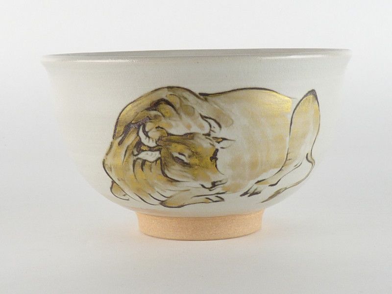 【海外輸入】 清宮】三浦竹軒「牛図 茶碗」共箱 幅 約13cm 高さ 約7.5cm 干支 茶碗