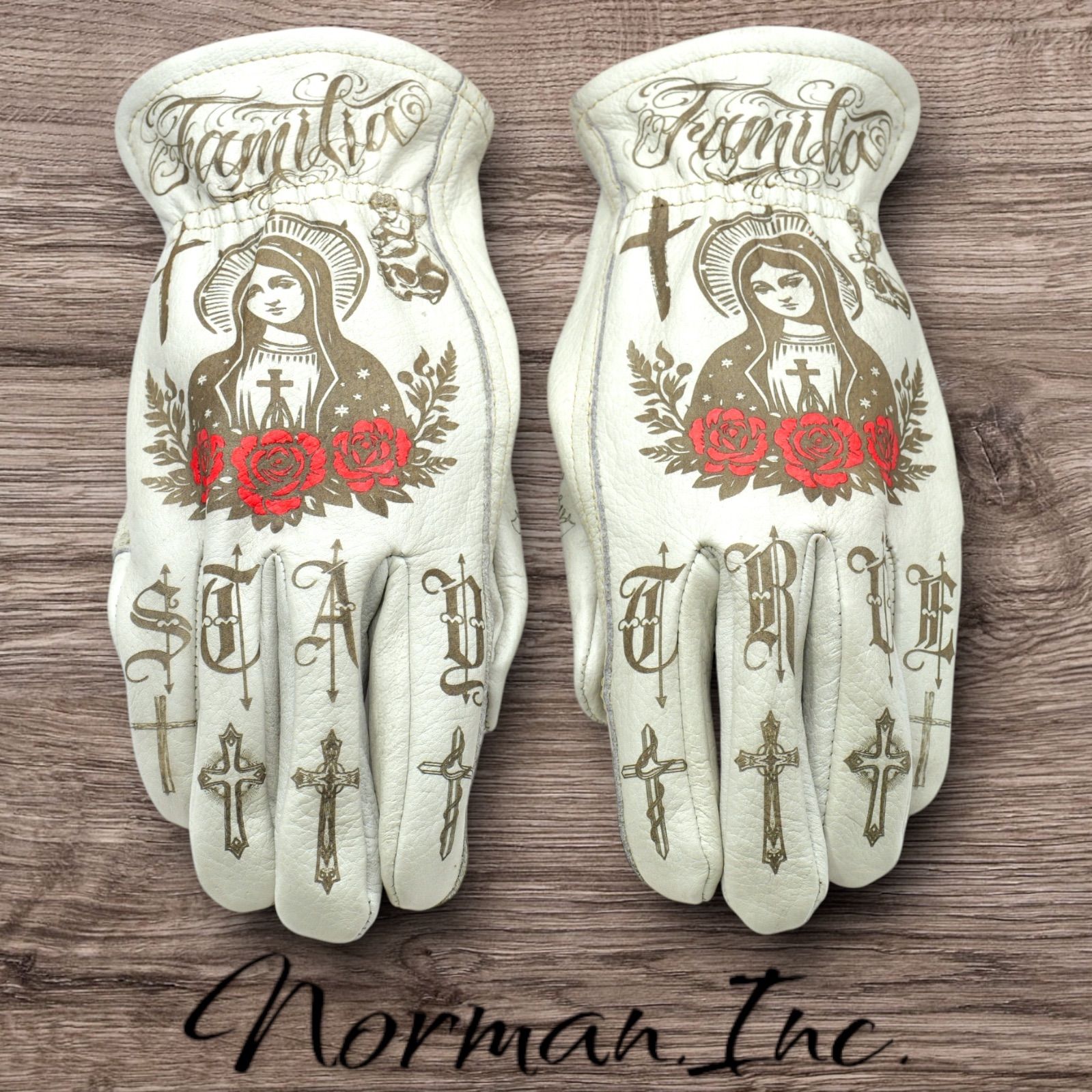 牛革 レザーグローブ アメリカン バイク ハーレー カスタム 手袋 白 L