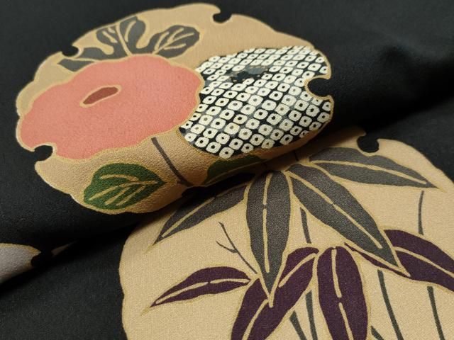 平和屋着物○訪問着 雪輪草花文 黒地 高島屋扱い 正絹 逸品 CAAU1787yc