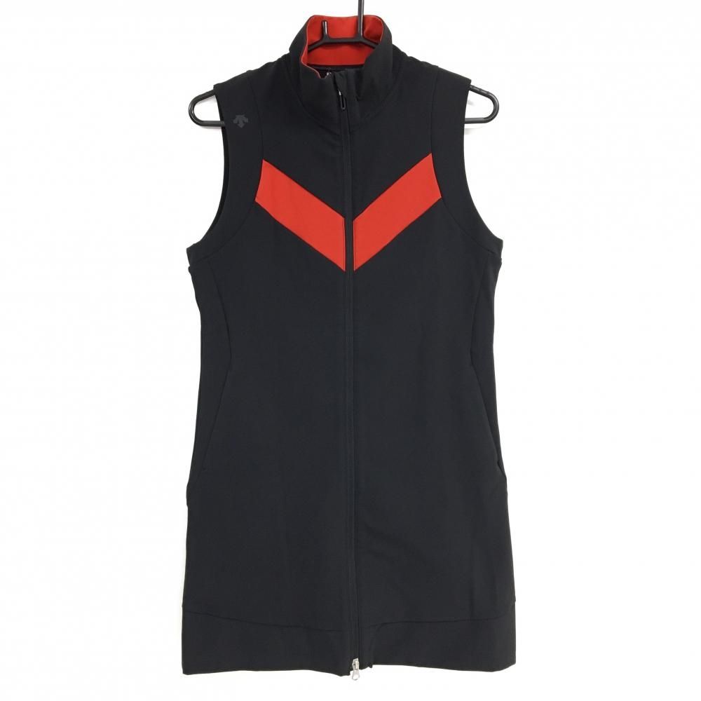 デサントゴルフ ノースリーブワンピース 黒×レッド ストレッチ 中田英寿 レディース L ゴルフウェア DESCENTE
