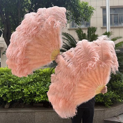 ナチュラルピーチピンケダチョウ七面鳥の羽ファン 100|130 センチメートル折りたたみ式手持ちプルームファン飾るハロウィンパーティーベリーダンスファン 0