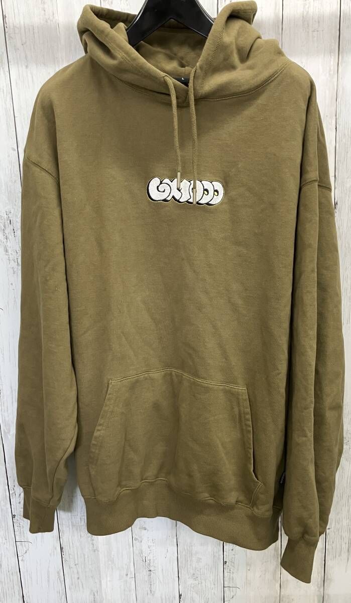 GX1000 プルオーバーフーディ ジーエックスセン カーキ パーカー ロゴ刺繍 サイズL