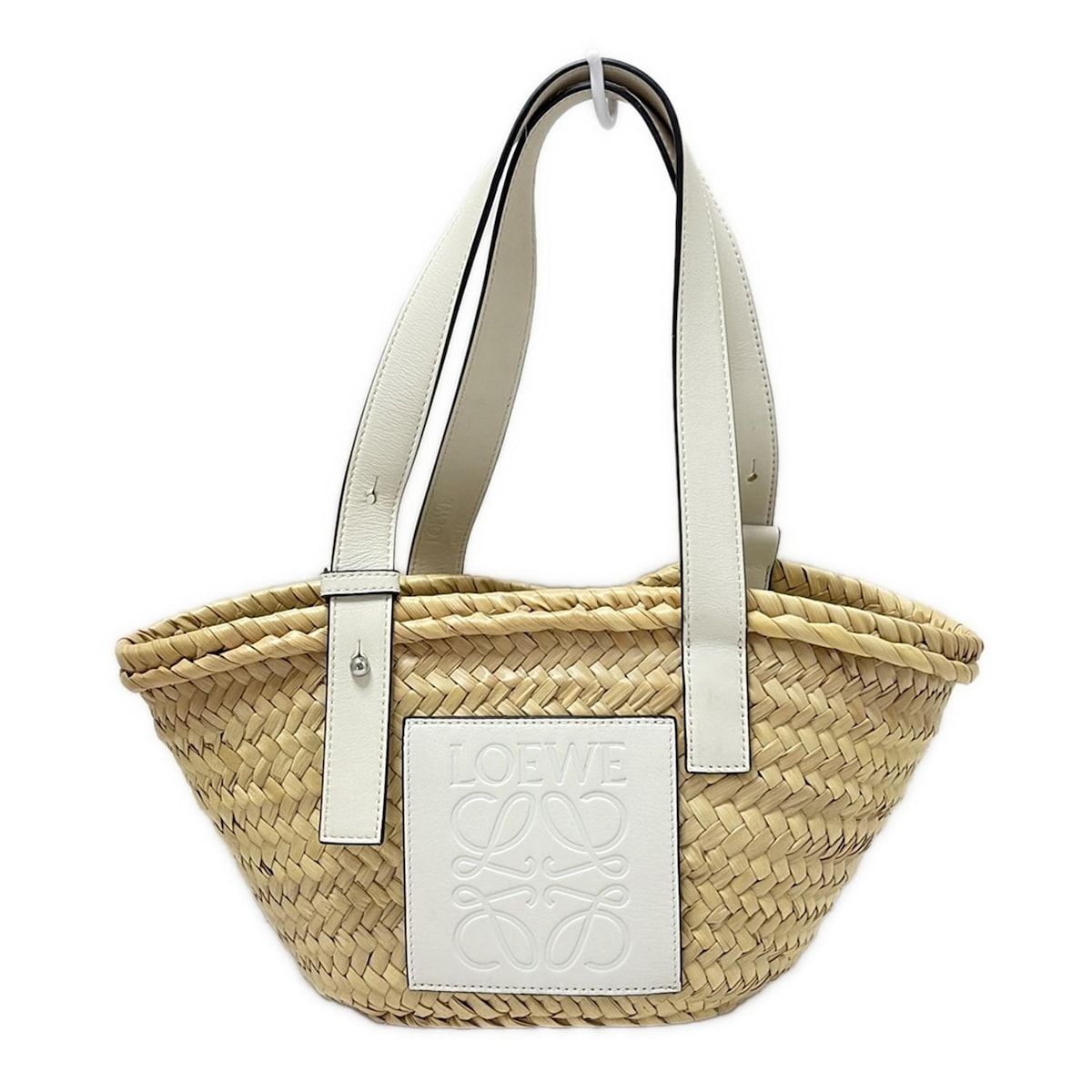 LOEWE トートバッグ ベージュ かごバッグ LOEWE(ロエベ) トートバッグ美品 バスケット ベージュ×白 かご