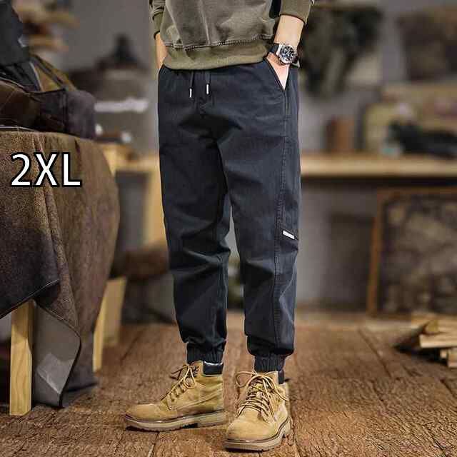 2XL 秋冬 コーデ メンズ 服 シンプル ファッション オシャレ 大人 かっこいい 大きいサイズ ストリート 紳士服 アメリカン ヘビー カジュアル パンツ テーパードパンツ ブラック コットンパンツ