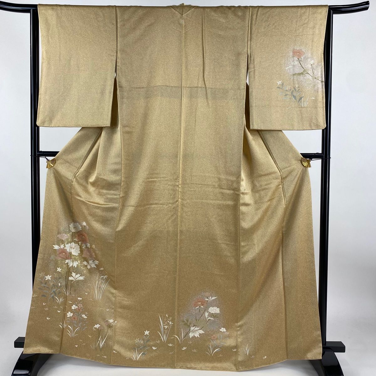 付下げ 身丈166cm 裄丈63cm S 薄物 草花 芝 刺繍 金糸 黒灰 正絹 秀品 中古 訪問着 身丈157cm 裄丈63cm S 袷 枝花 枝梅 ぼかし サーモンピンク
