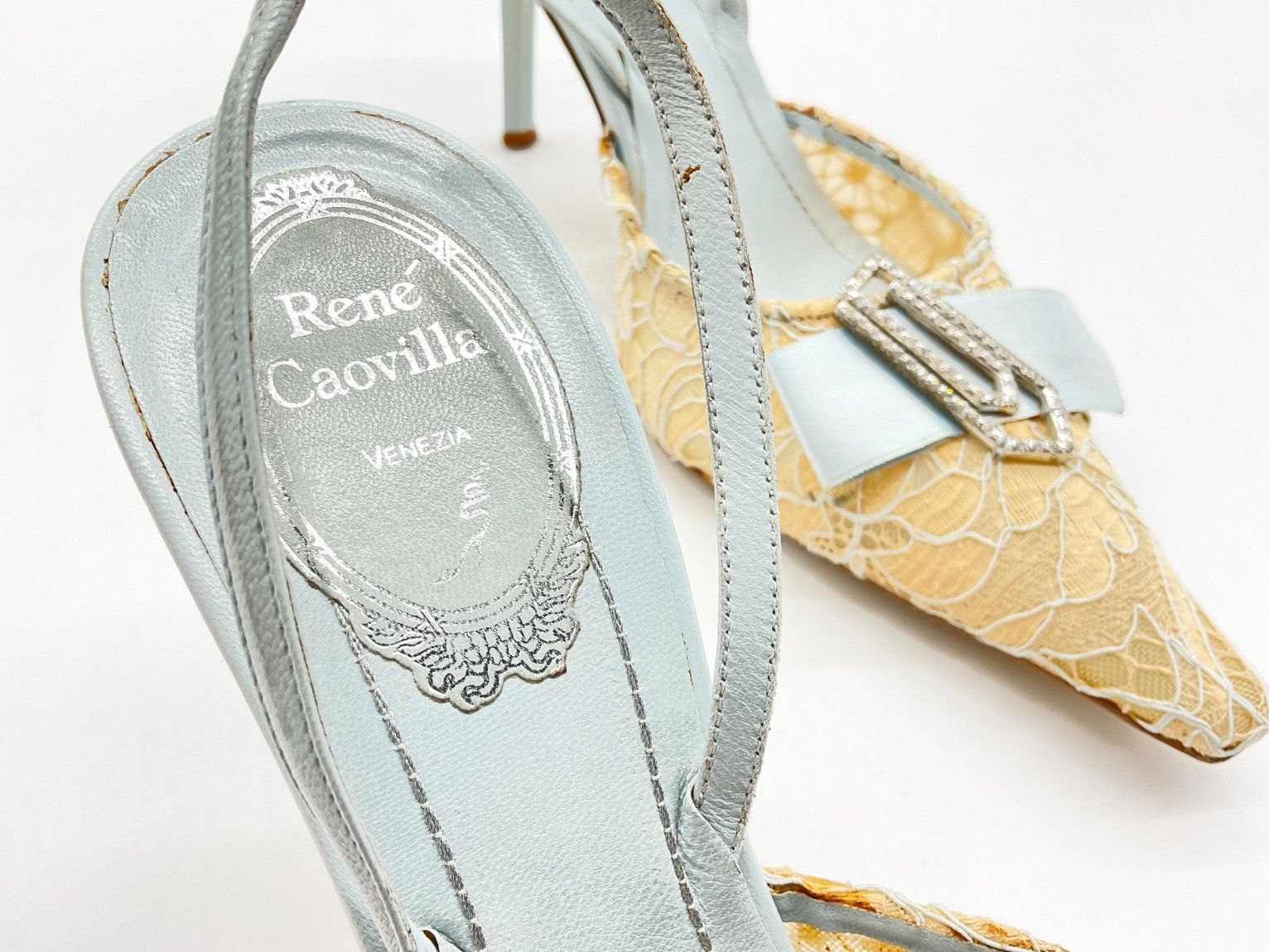 25cm【美品】RENE CAOVILLA レースバックスリング ピンヒール Jeweled Jewel Slingbacks In Lace Venezianan 75 | Rene Caovilla®