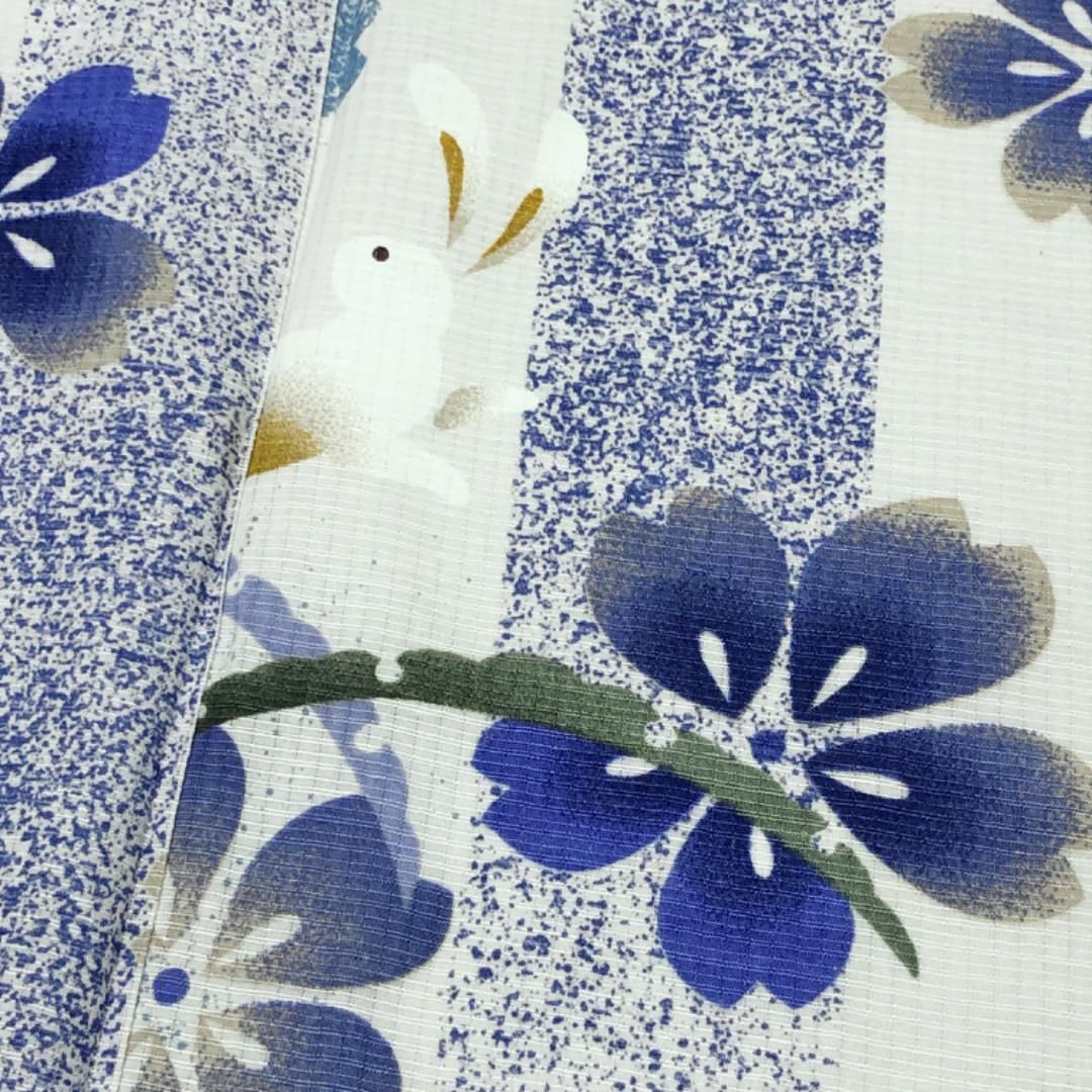 夏着物 浴衣 綿紅梅 兎に雪芝 桜の花 白色 トールサイズ K-5139 夏着物 浴衣 綿紅梅 兎に雪芝 桜の花 白色 トールサイズ K-5139