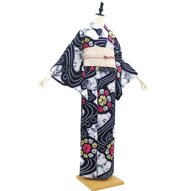 有松鳴海絞り浴衣　保管品　新古品 中古】 夏物 本場有松鳴海絞り 浴衣 リサイクル 有松 ゆかた 絞り 木綿