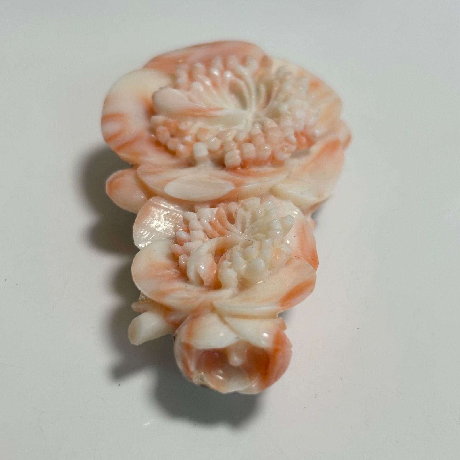 珊瑚彫りブローチ|帯留め|サンゴ|ノーブランド|ピンク|コーラル|花|アクセサリー|ヴィンテージ|アンティーク|レディース